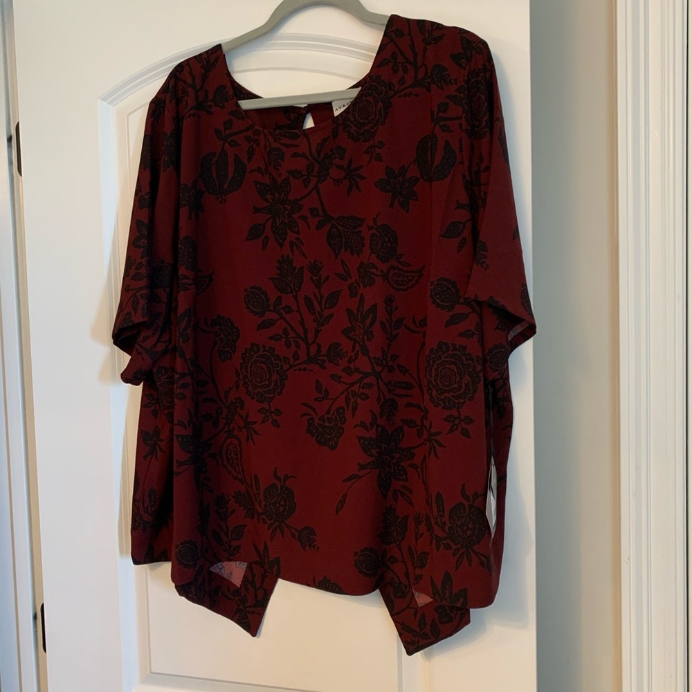 Ava & Viv blouse...Maroon with black print.